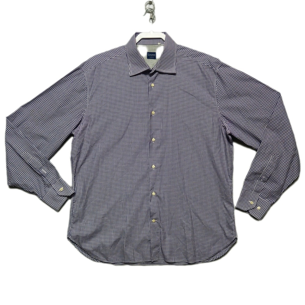 CULTURATA Mens 17.5 Tailored Fit Purple Gingham Button Shirt Italian‎ Cotton NEW